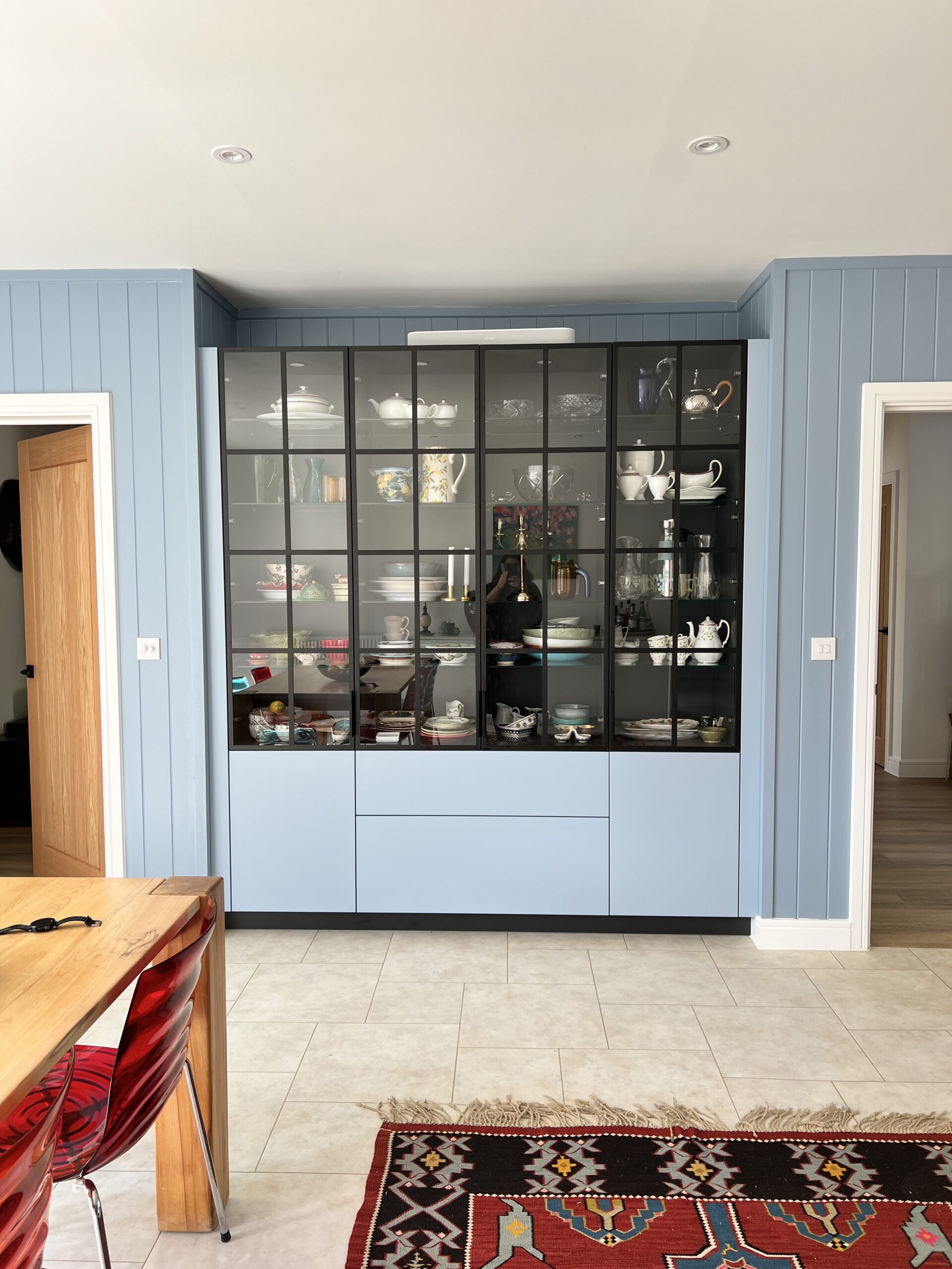 Contemporary Living room | Glass Dresser units in painted blue colour | Living spaces | Kitchen showroom Cranbrook