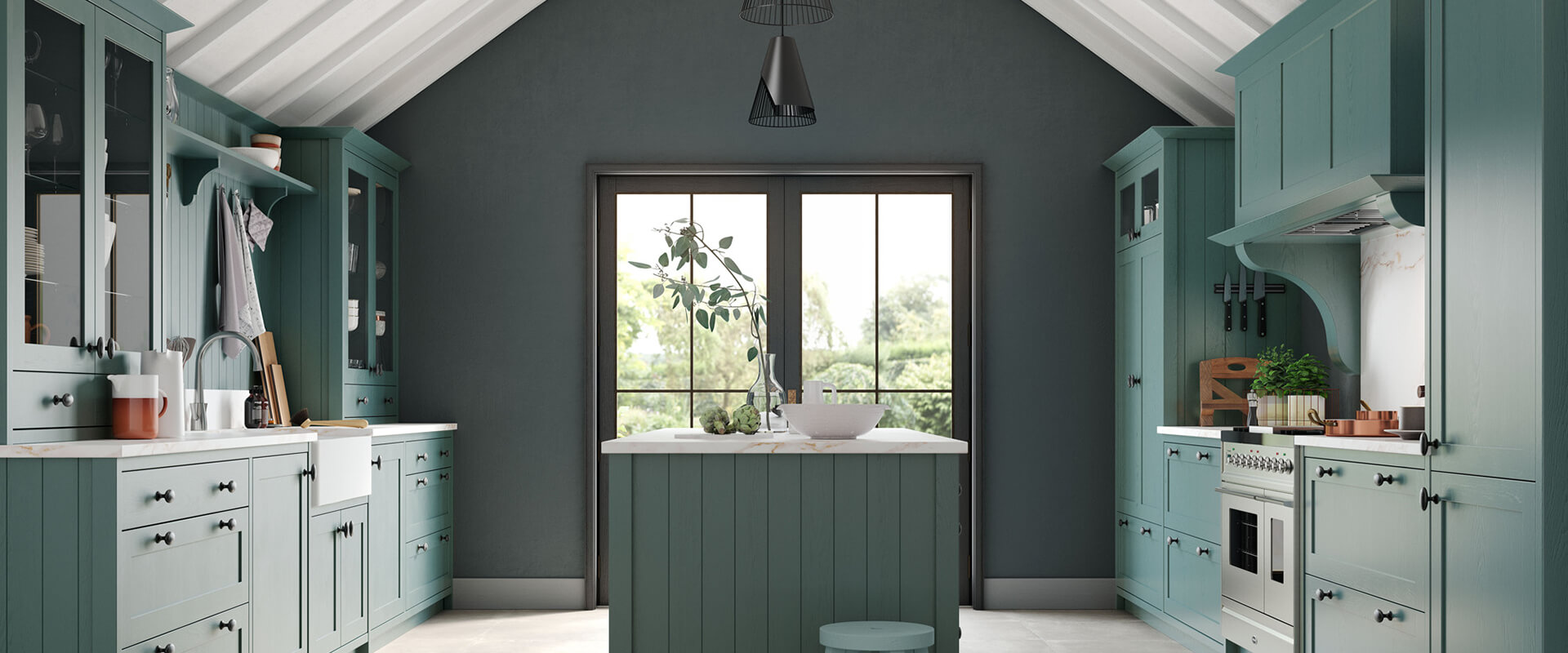 Stunning Green Painted Shaker Kitchen | Luxury Kitchens Tunbridge wells | Bespoke Kitchens Brighton | IN Design Kitchens and Living Spaces 